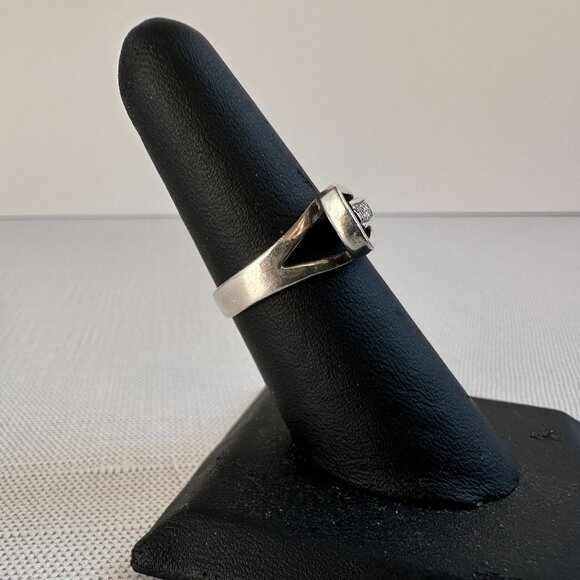 Modernist Sterling Silver Diamond Ring Size 6.5, 925 Israel Brutalist Sculptural - Picture 2 of 11